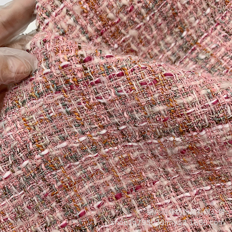 Gray pink Chanel style fabric Wool rough talk fabric socialite women's coat suit woven woven fabric