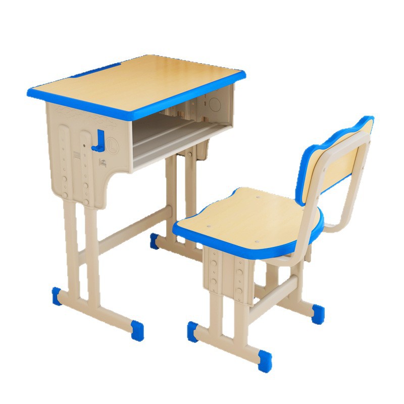 School Desk and Chair Set, Middle School Desk, Solid Wood Adjustable Desk and Chair, Single Student Classroom Hand-Cranked Desk and Chair