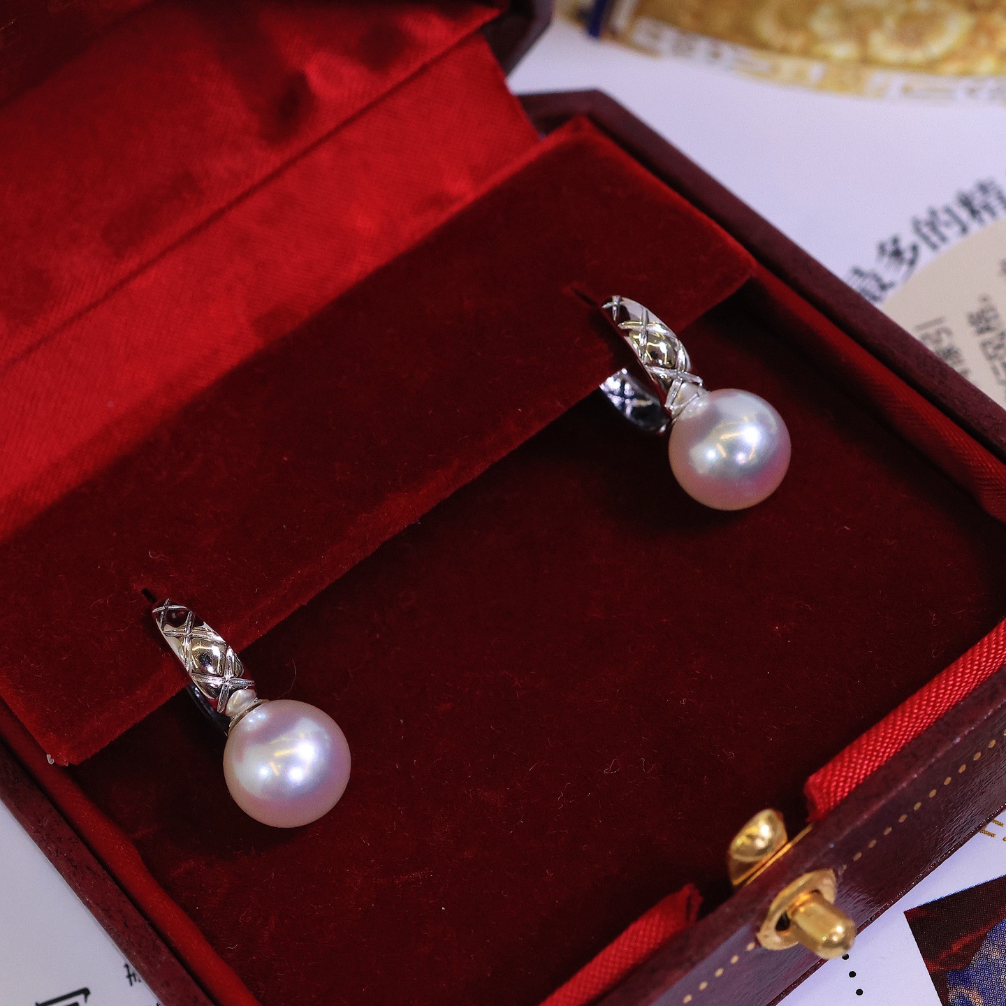 Платина Pt900 аксессуары, стеганые маленькие ароматные серьги, толстая золотая текстура, изображение с бусинами 8-9мм, бусины не включены