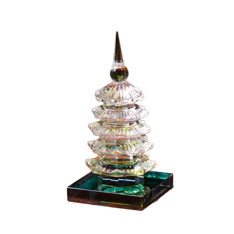 High-End Crystal Tower with Thirteen Floors, Wenchang Tower with Seven Floors, Office Desk, Study Room, Living Room Decoration, Colorfulful Crystal Tower Ornaments