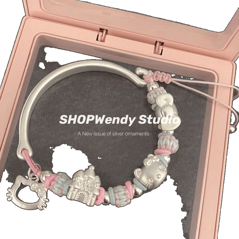 Shop Wendy |   Silver 99 Cute Cartoon Kitty Castle Bow Braided Rope Bracelet Adjustable Tymy