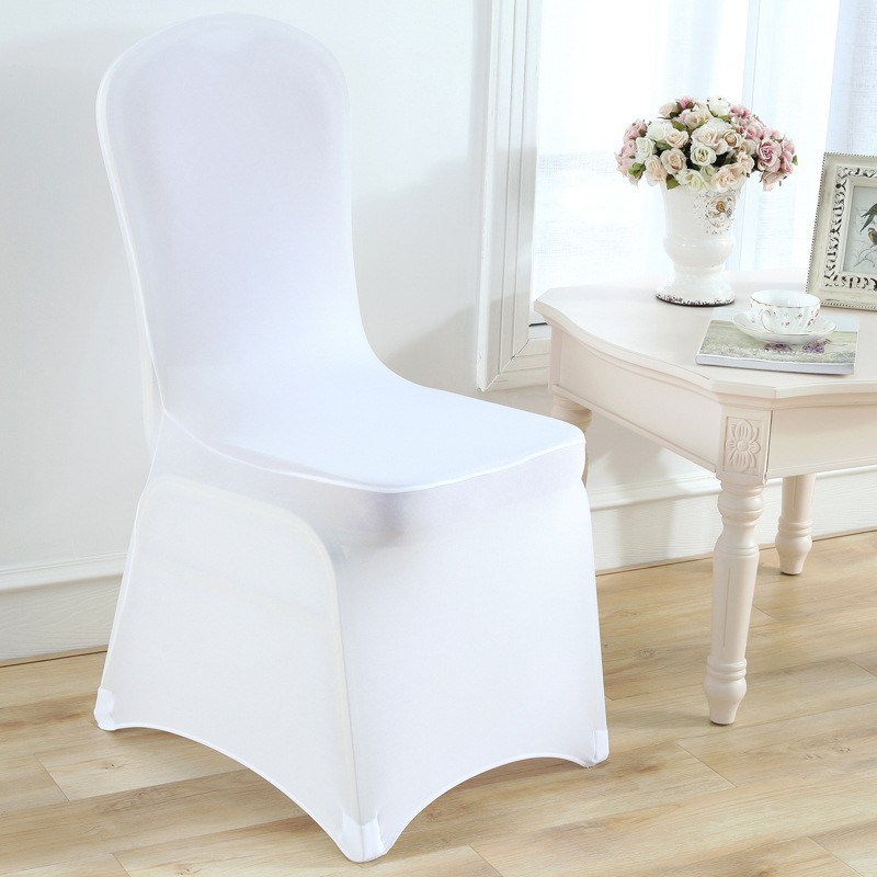 Cross-border foreign trade all-inclusive milk silk white elastic chair cover hotel wedding banquet chair cover chair seat cover 140g
