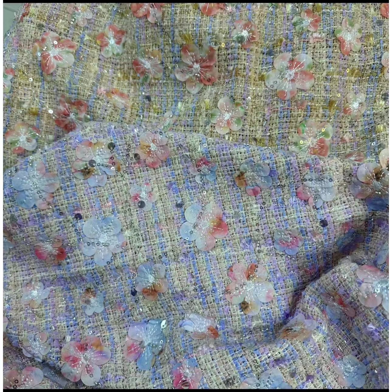 Woolen Factory Direct Sales Tweed Style Fabric Woolen Woolen Fabric Printed Embroidered Jacket Autumn and Winter Dress Fabric