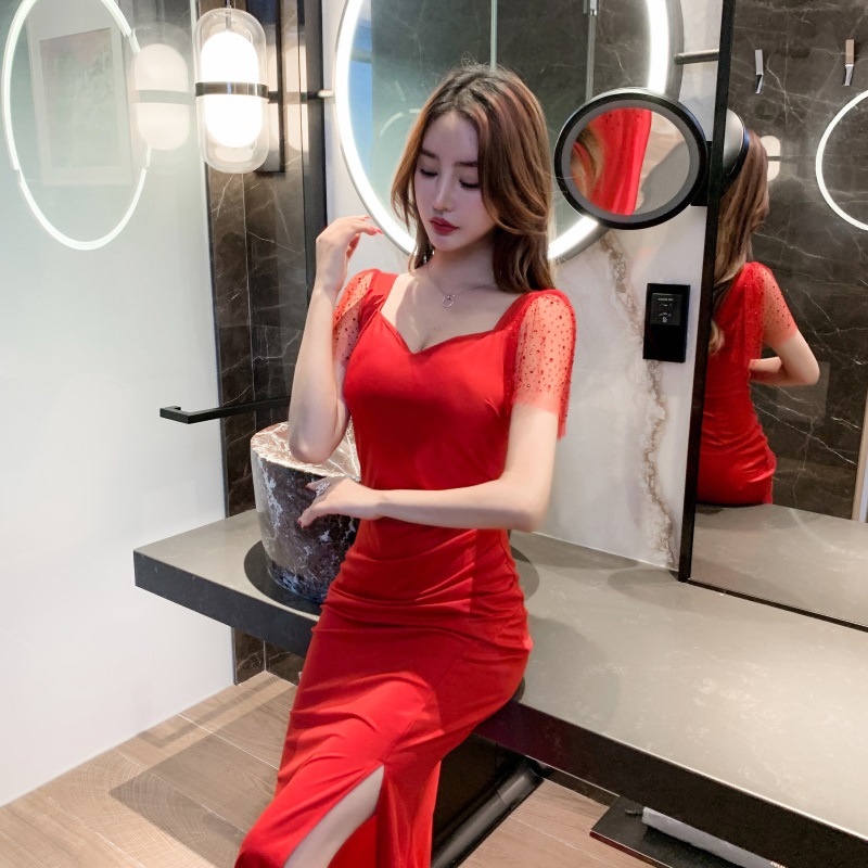 2025 Spring and Summer New Women's Sexy Slim Fit Hip-Hugging U-Neck Low-Cut Backless Nightclub Work Clothes Nightclub Dress