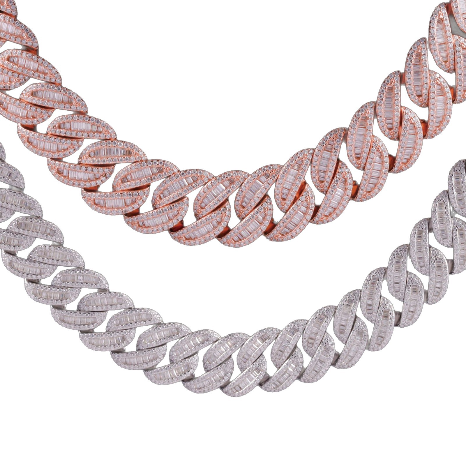 European and American Hip-Hop Style S925 Silver Crescent-Shaped Cuban Chain Inlaid with Ladder-Shaped Moissanite Personalized Trendyy Necklace Jewelry