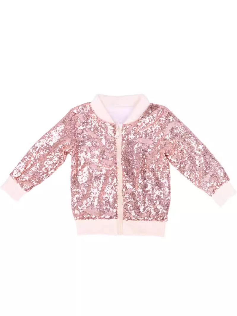 European and American New Sequin Children's Coat Western Style Cute Girls Baseball Suit Autumn and Winter Children's Wear Jacket Amazon Kids