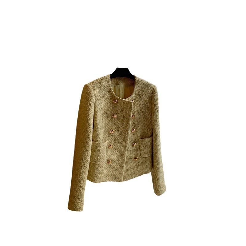 2024 Winter New Round Neck Super Fashionable Blue Short Jacket Chanel Style Loose Jacket Suit Jacket for Women