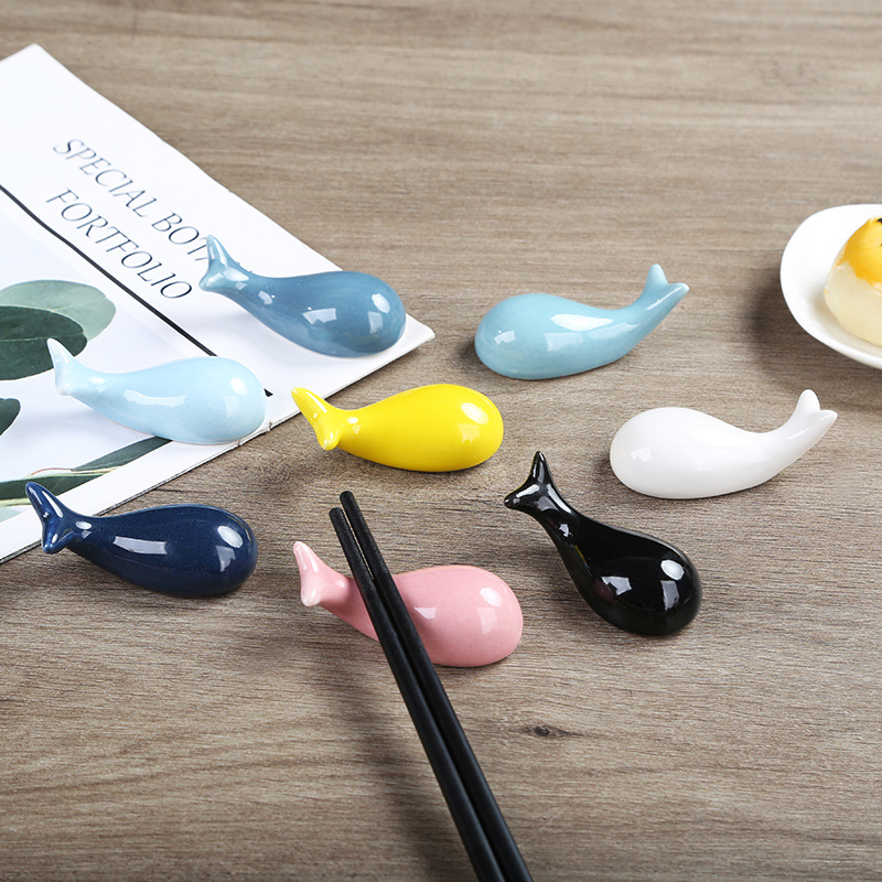 Cute Cartoon Japanese Style Small Whale Ceramic Chopsticks Holder Chopsticks Holder Dolphin Hotel Tableware Home Creative Ornaments Fragrant Insert