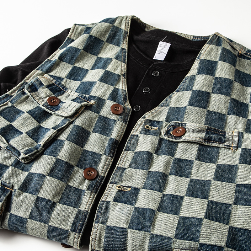 Мужской винтажный джинсовый жилет с множеством карманов в японском стиле, потертый джинсовый жилет свободного кроя