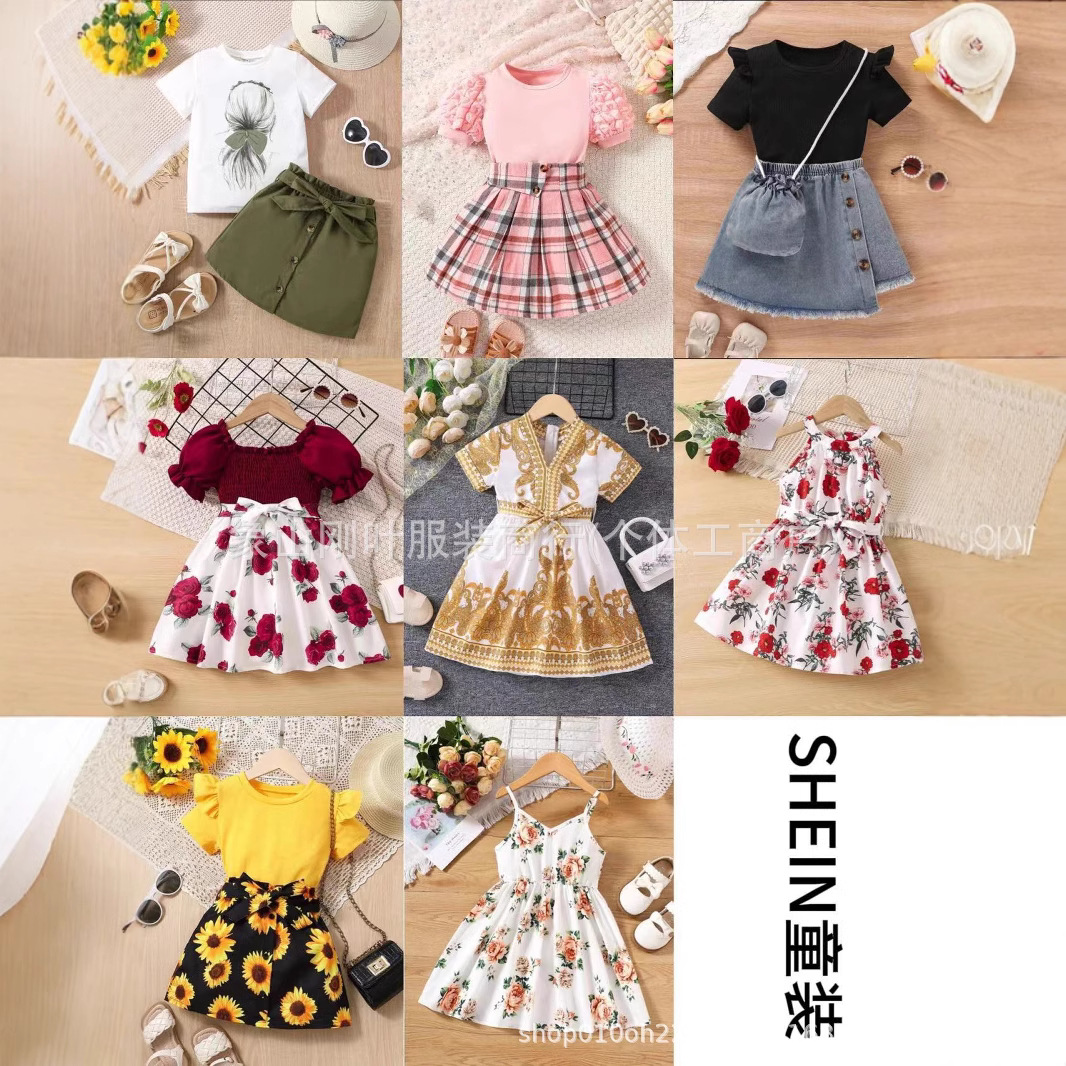 Cross-border SHEIN children's clothing miscellaneous cute cartoon top pants fashion children's suit summer kid's clothe