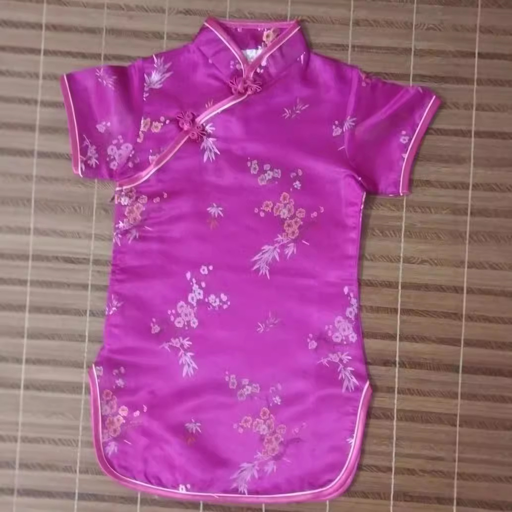 Factory direct supply brocade plum bamboo children's cheongsam cute satin red princess skirt foreign trade girls New Year dress