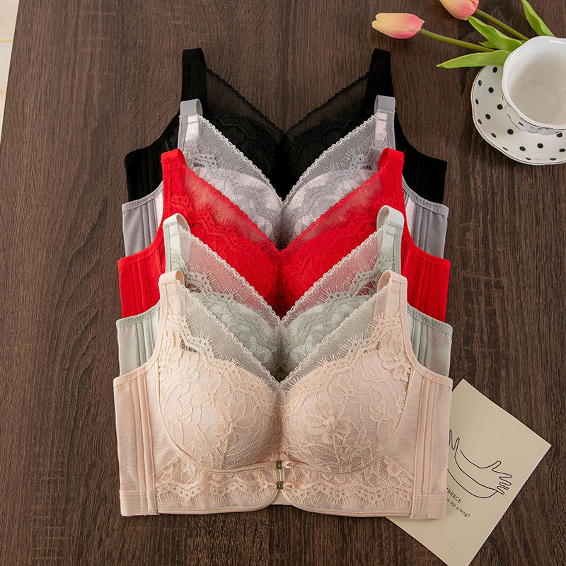 Benmingnian Red Bra Small Chest Push-up Lace Sexy Lingerie Comfortable Adjustable Top Bra