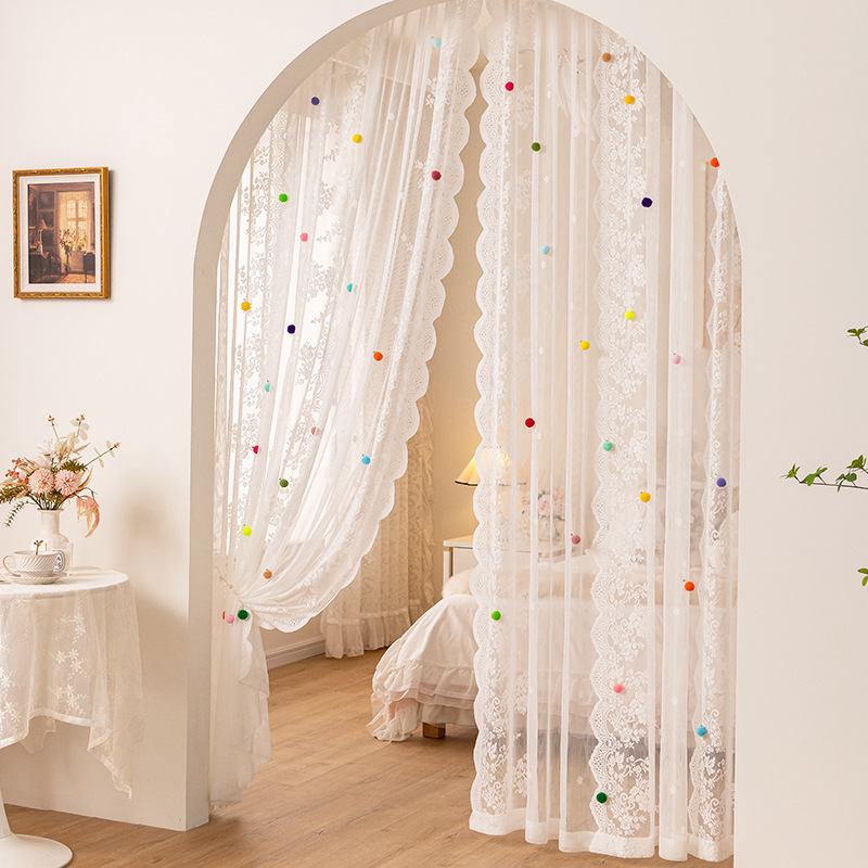 Korean-Style Door Curtain for Girls, French-Style Curtain for Children's Room, Lace Gauze Curtain for Bedroom, Princess Style, Fresh and Simple Partition