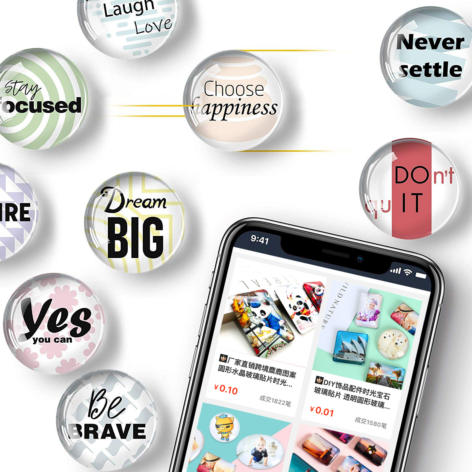 Creative Crystal Glass Magnetic Refrigerator Sticker Custom Round Glass Patch Magnetic Sticker Decoration Travel DIY Souvenir