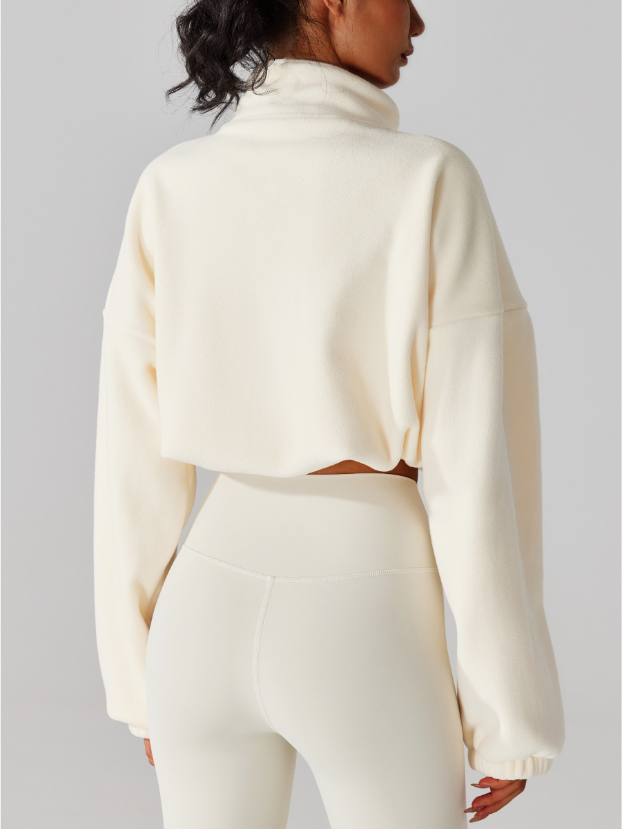 European and American Autumn and Winter Lamb Velvet Sports Jacket with Vertical Collar Thickened Warm Drawstring Short Austrian Grain Velvet Loose Windproof Top