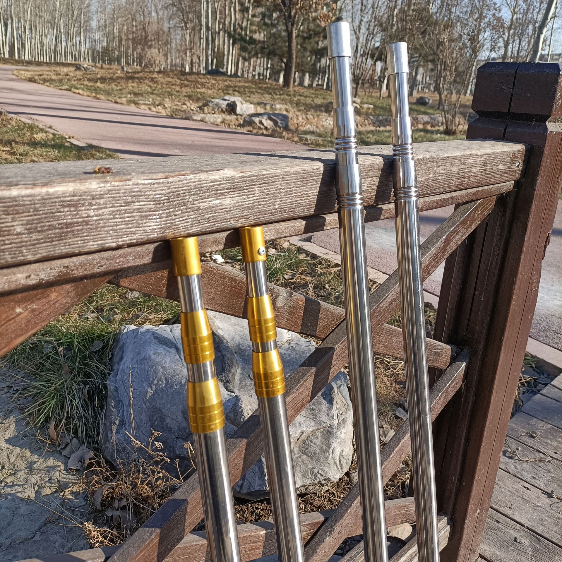 Stainless steel wire rod telescopic metal fork fishing rod yellow sleeve high altitude fruit picking rod fishing gear large object positioning wire rod