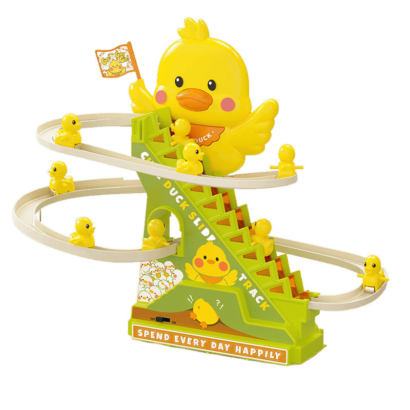 Tiktok Popular "Cheer up Duck" Automatic Stair-Climbing Children's Electric Track Car Duck Toy with Lights and Music