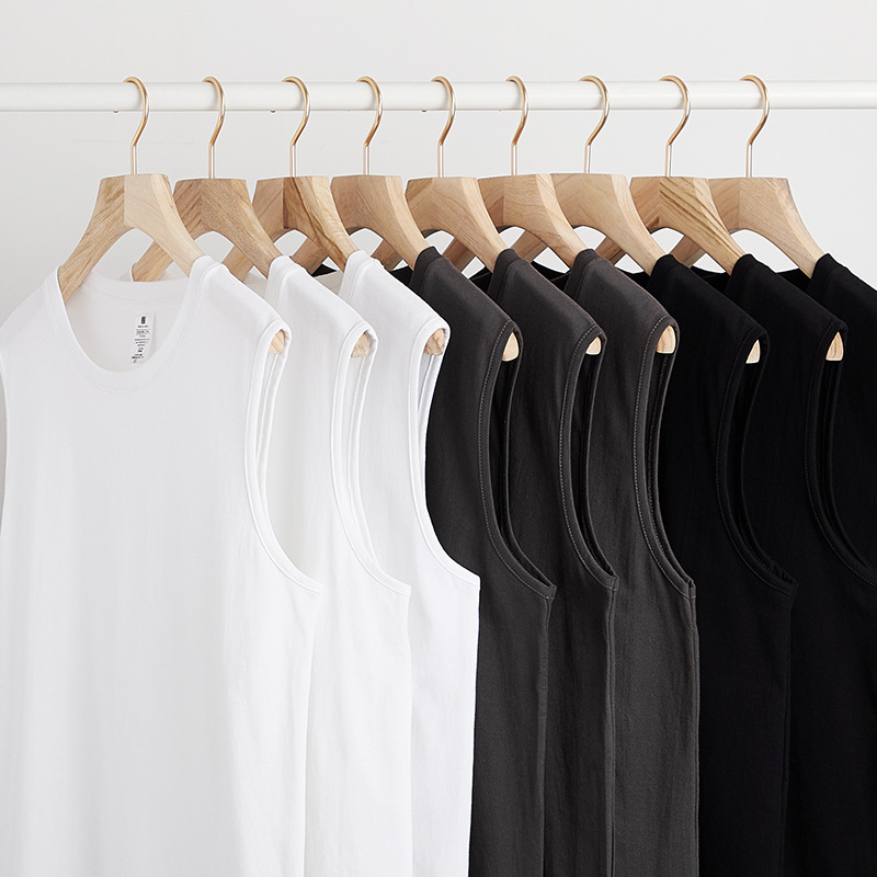 Однотонный американский жилет без рукавов для мужчин, спортивный жилет, 100% хлопок, белая майка