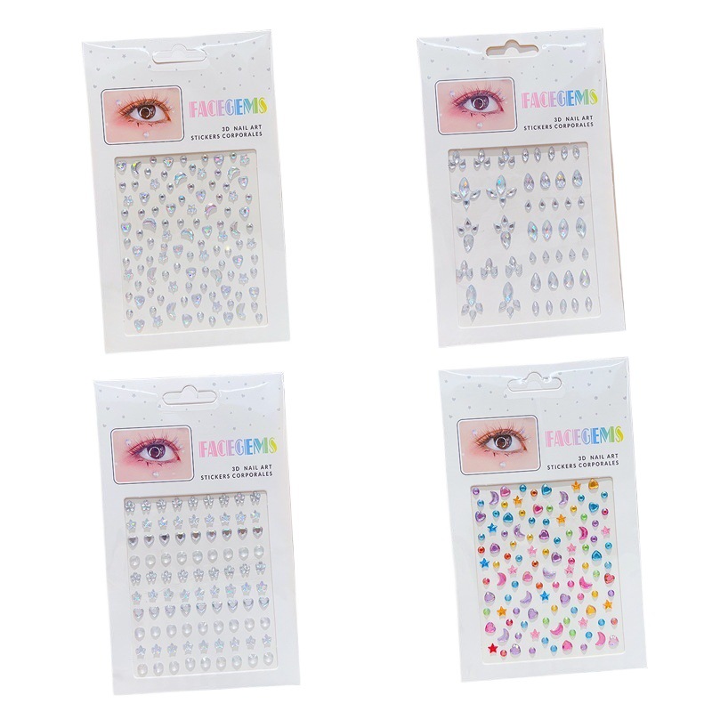 Little Girl Stage Makeup Glue-Free Face Stickers 2025 New Girls Broken Diamond Stickers Kidsren's Stereo Rhinestone Style Face Stickers