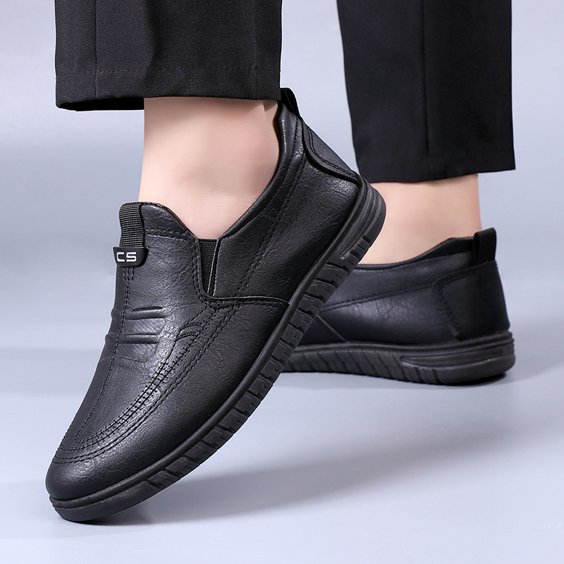 Spring Men's Shoes New Style Breathable Waterproof Anti-Slip Men's Trendy Versatile Black Business Leather Shoes Casual Sneakers Wholesale
