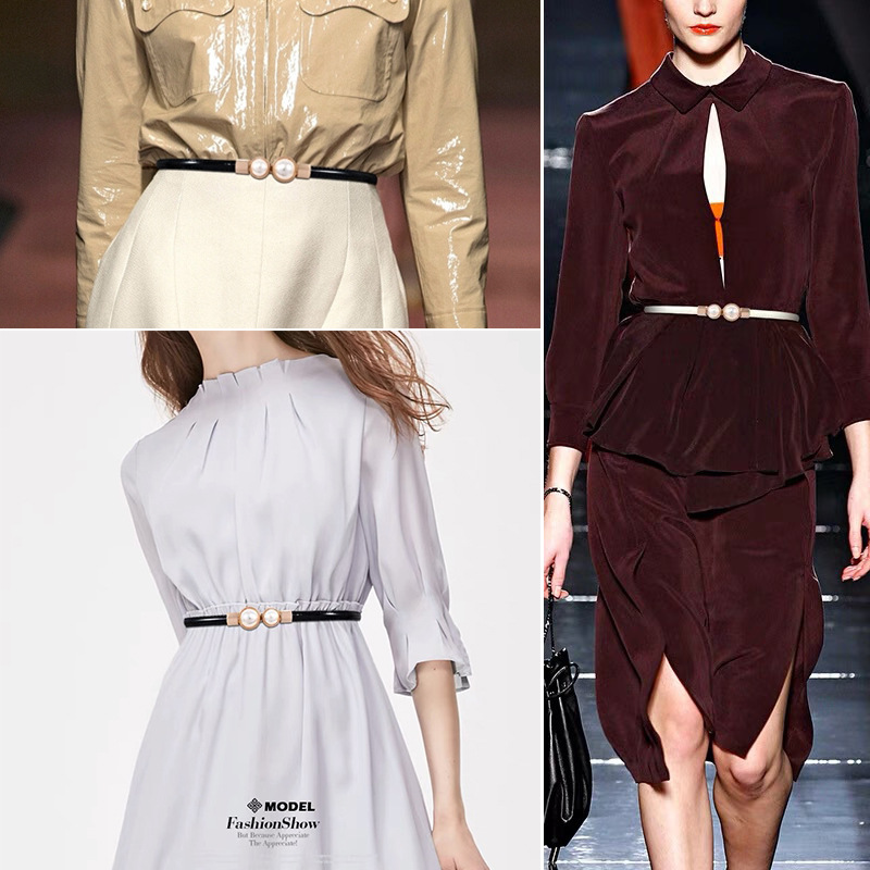 European and American Style Elegant Retro Pearl Buckle Thin Belt Women's Dress Elastic Elastic Belt Hook Narrow Waist Seal