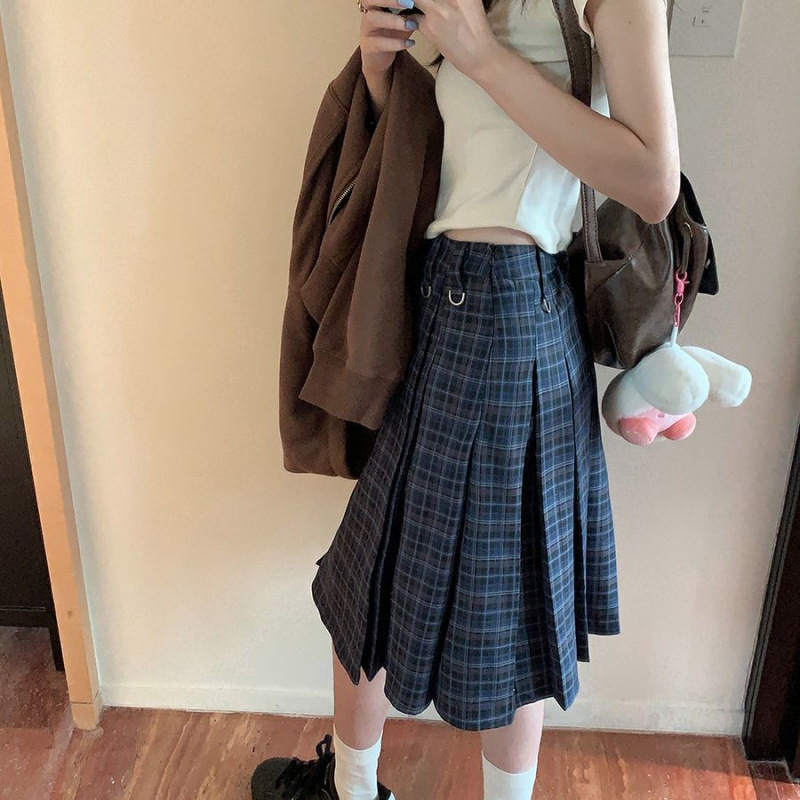 Винтажная юбка в клетку, плиссированная юбка, осень 2025, высокая талия, новая, облегающая, в стиле колледжа