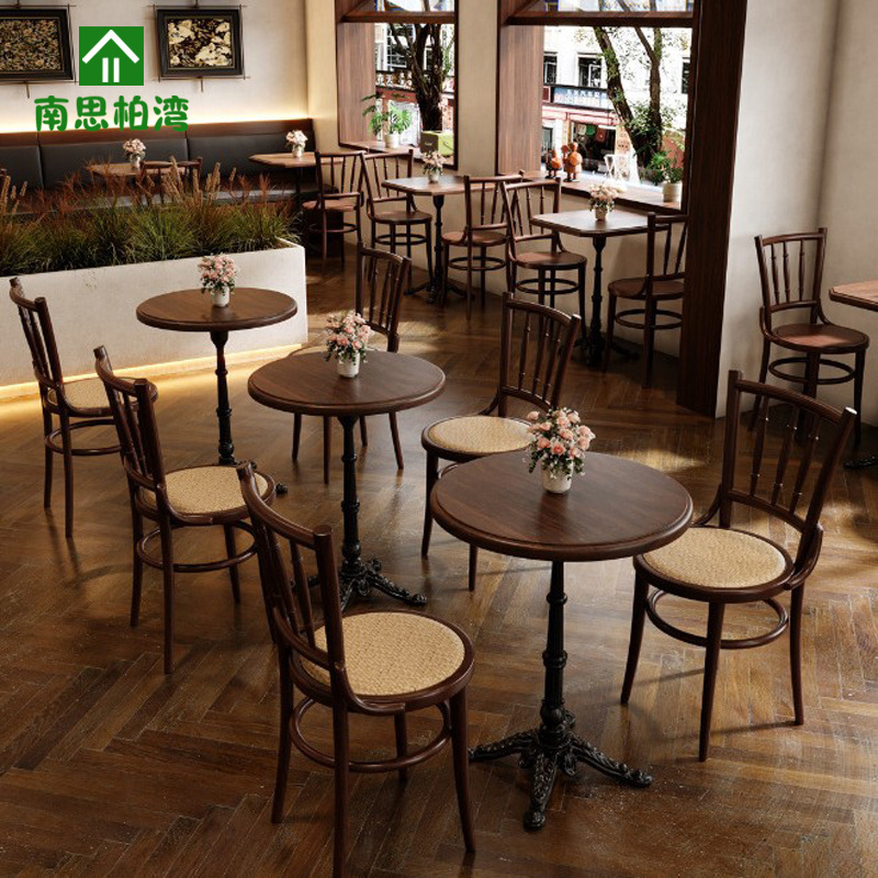 Американский ретро кафе, стол и стулья из массива дерева, коммерческий обеденный стол