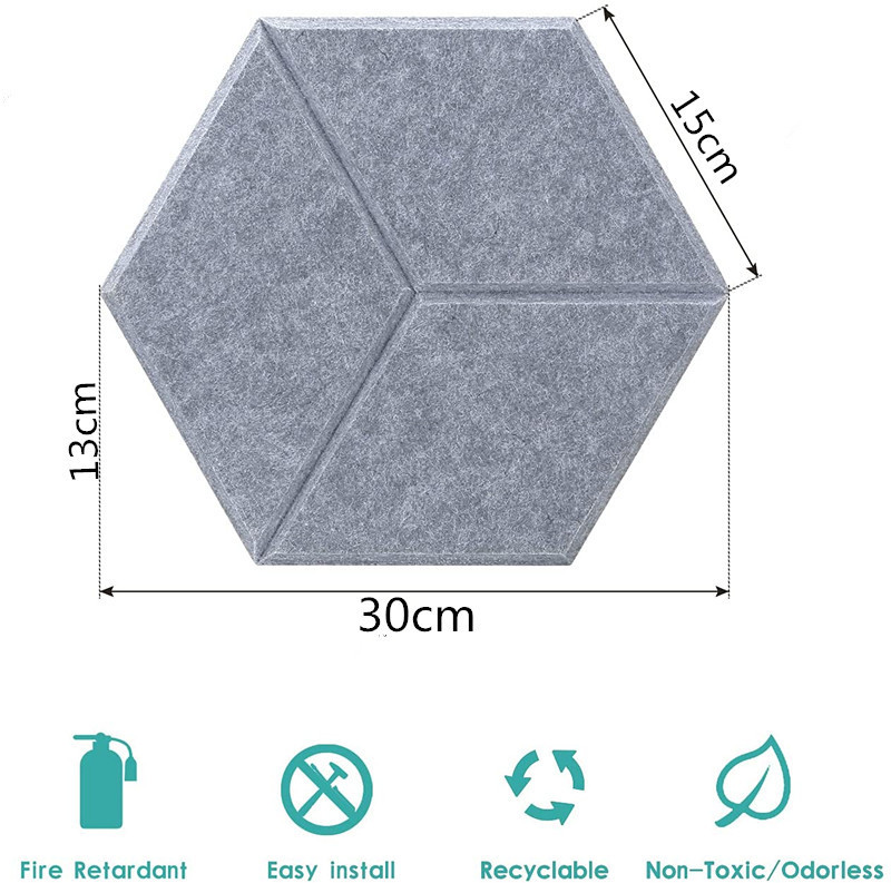 Cross-Border 12-Piece Wall Decoration Sound Insulation Board Home Noise Reduction Hexagonal Self-Adhesive Acoustic Polyester Fiber Sound-Absorbing Board