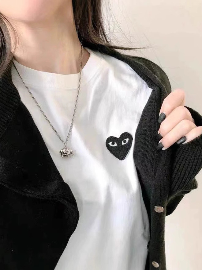 Pure Cotton Half-sleeved Shoulder Short-sleeved T-shirt Men's and Women's Round Neck Summer Embroidery Love Fashion Brand