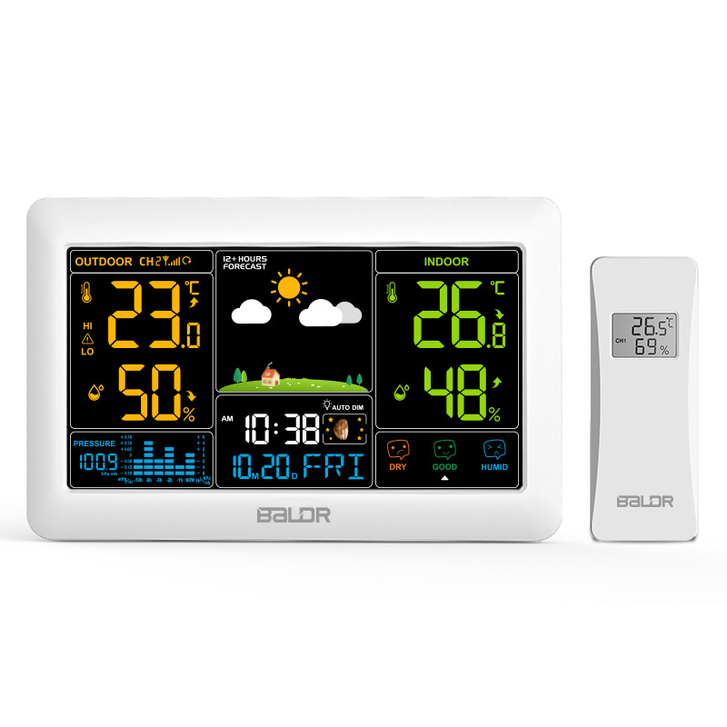 Baldr Spot Color Screen/Large-Screen Weather Station Detection Temperature and Humidity Meter with Display Transmitter