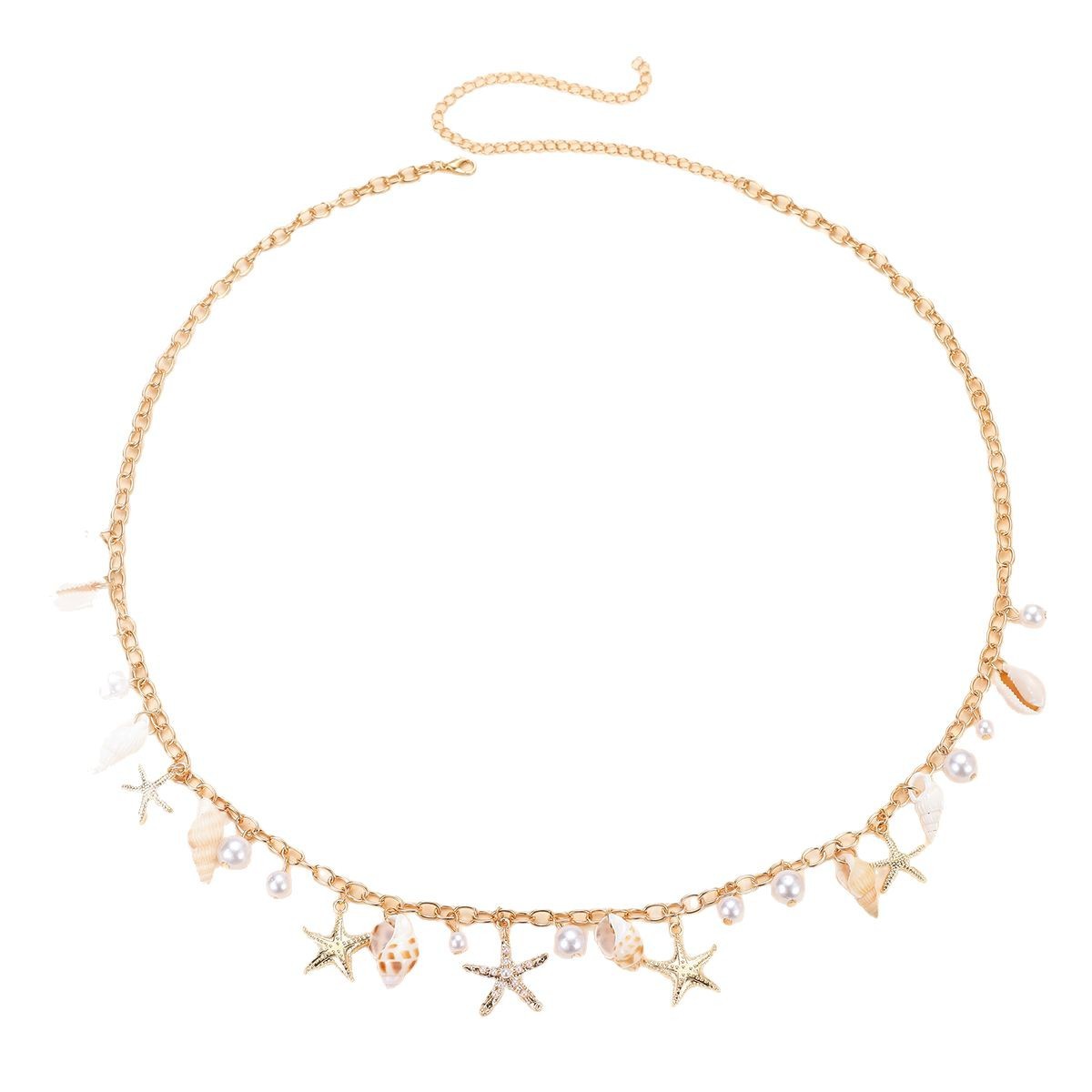 Bohemian Summer Beach Shell Waist Chain Seaside Travel Imitation Pearl Starfish Conch Pendant Body Chain European and American