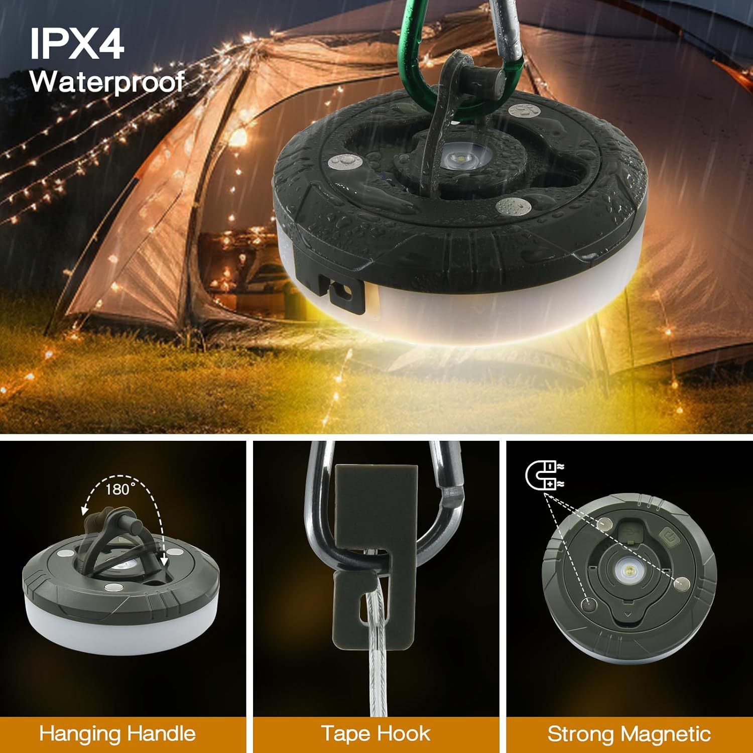 Cross-border long life camping lamp outdoor portable camping roll lamp led waterproof tent tape string lamp can be stored