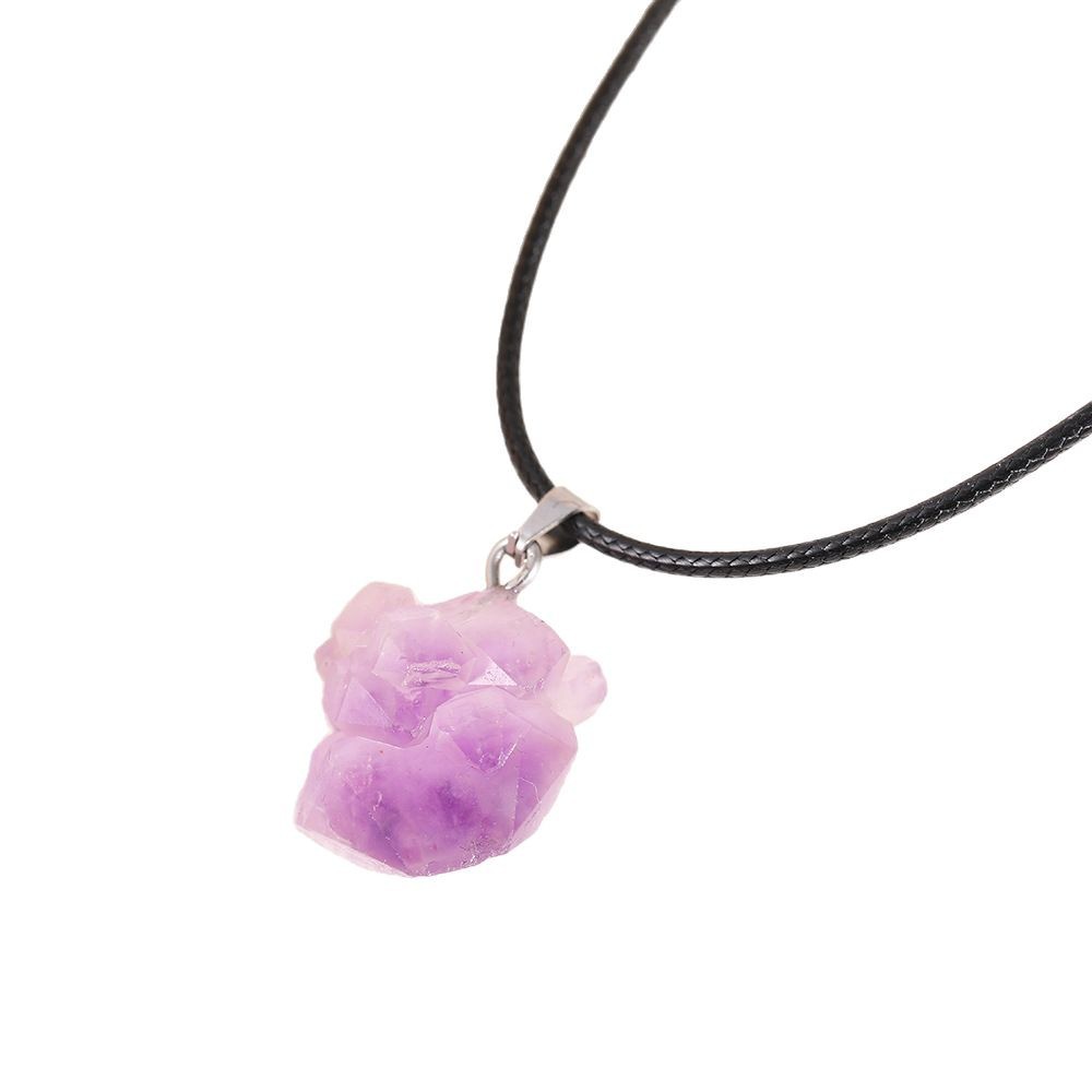 Cross-Border Natural Amethyst Raw Stone Pendant DIY Lavender Asymmetrical Necklace Gravel Pendant Jewelry Wholesale Model