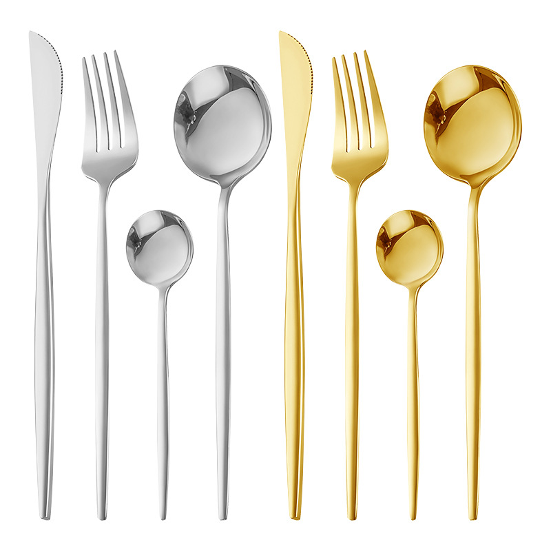 Portuguese Mirror Golden Western food knife, fork and spoon tableware steak knife, fork dessert tea spoon cross-border hot four-piece set