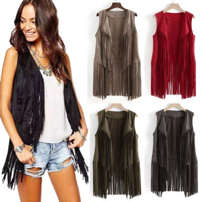 2025 New European and American Spring/Summer Fashion Thin Tassel Vest for Women, European Style Suede, Customizable