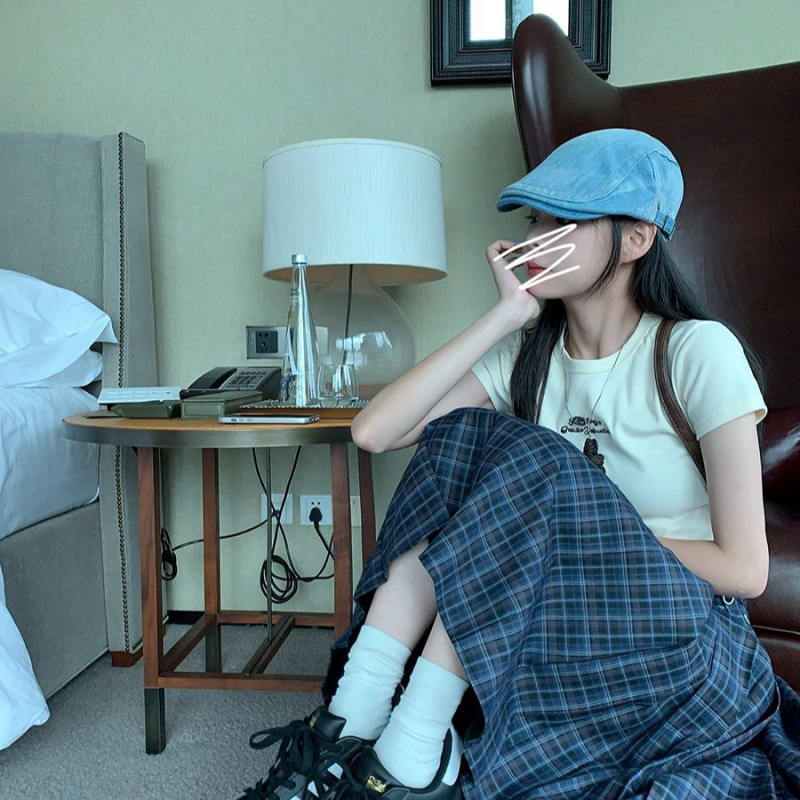 Vintage Plaid Skirt Pleated Skirt 2025 Autumn High Waist Pleated Skirt New Slimming College Style Plaid Skirt