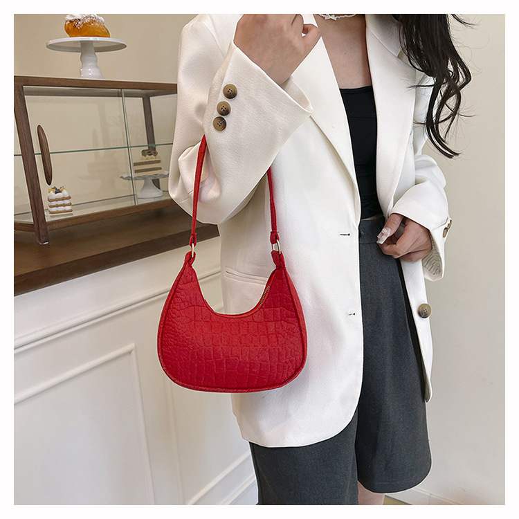 Solid Color Western Style Women's Bag 2025 Fashionable Korean Style Winter New Arrival Stone Pattern Underarm Bag Casual Shoulder Handbag