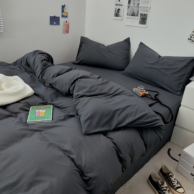 S Simple Pure Color Brushed Four-Piece Set Skin-Friendly Dormitory Three-Piece Set Factory Dormitory Bed Sheetss Student Bedding