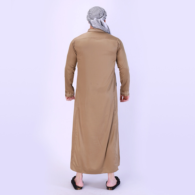 Cross-border new European and American Muslim men's robe stand collar solid color Middle East Arab long ethnic style men's clothing