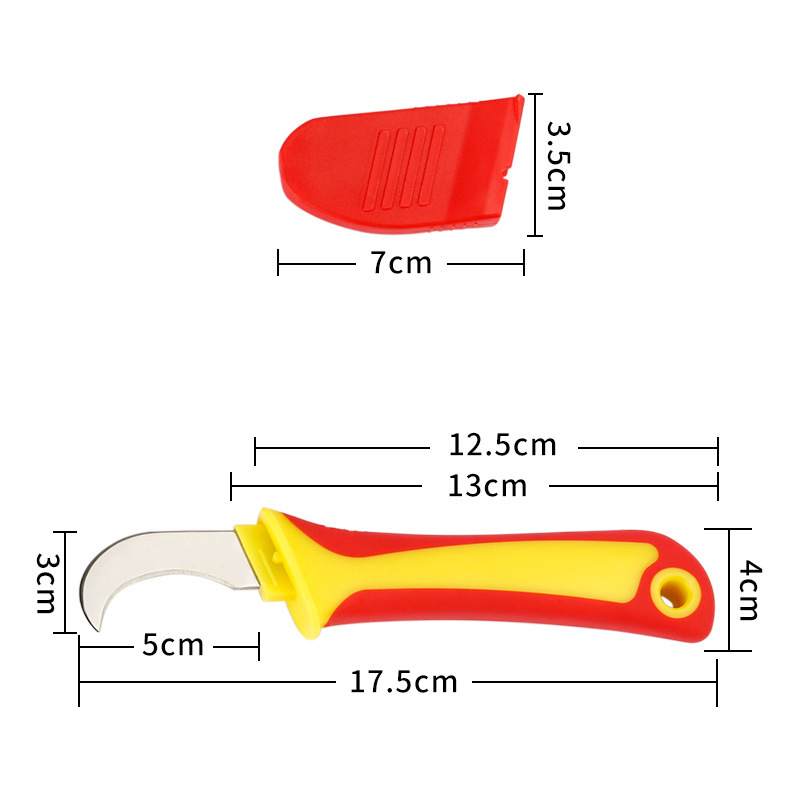 Insulated Electrician's Knife with Curved Blade and Plastic Handle, Electrician's Knife for Cable Stripping, Cable Cutting Tool, Wire Stripper Tool