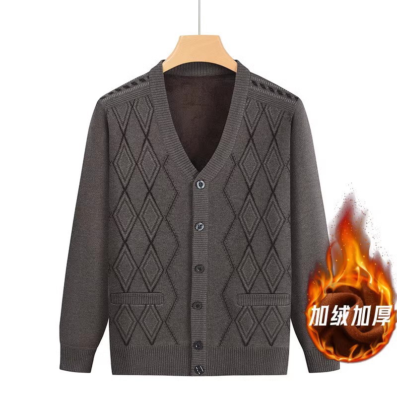 Grandpa fleece-lined thickened cardigan sweater elderly knitted sweater middle-aged and elderly men's dad warm coat top