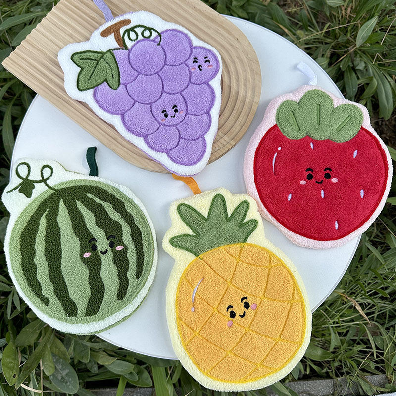 Cross-Border Supply Fruit Hand Towels Coral Fleece Hanging Towels Kitchen Bathroom Absorbent Cloths Small Gifts Temu Dropshipping