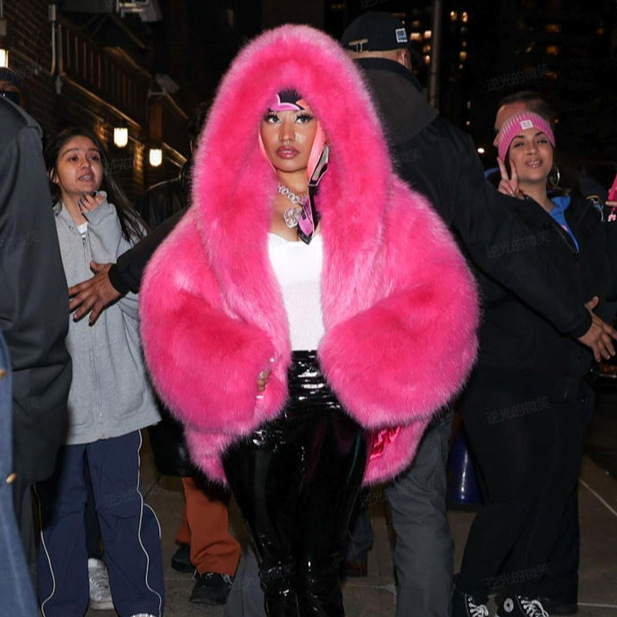 New Style Fried Street Eco-friendly Fur Faux Fox Fur Hooded Jacket Women's Korean-style High-grade Furry Warm Jacket