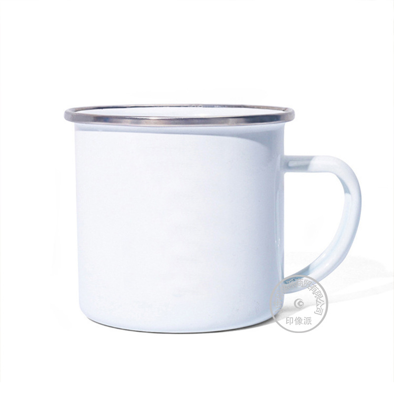 Heat transfer nostalgic stainless steel side enamel cup edging enamel jar vintage old iron tea jar logo printing