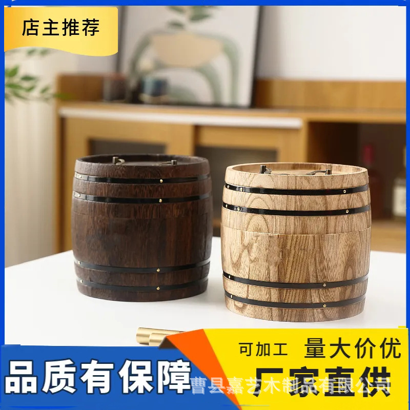 Ретро деревянная бочка для чая, простой крышкой, бочка для хранения молотого кофе, удобная маленькая зеленая оранжевая бочка для чая
