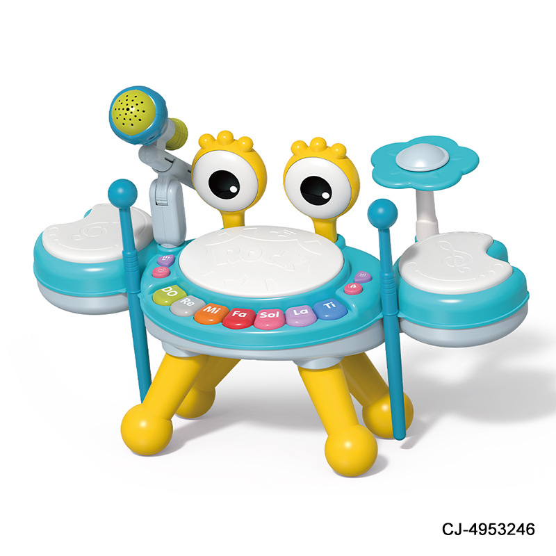 Dynamic Jazz Drum Blue and Pink 2-Color Window Box with Microphone Light Music Drum Set Kidsren's Jazz Drum Toy