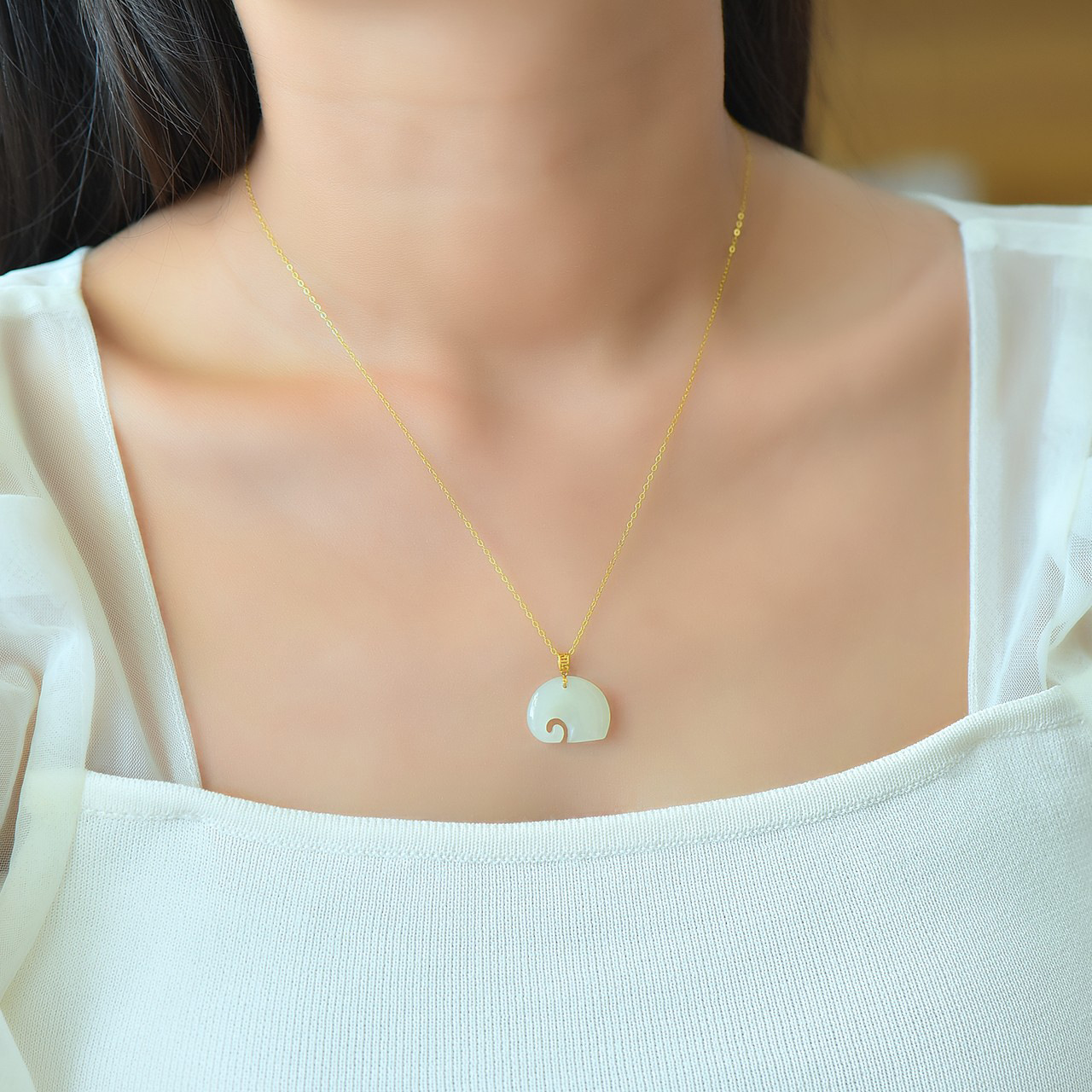Certificate 18K Gold Buckle Hetian Jade Elephant Pendant National Tide Chinese Style Necklace Clavicle Chain Natural Jade Pendant for Women