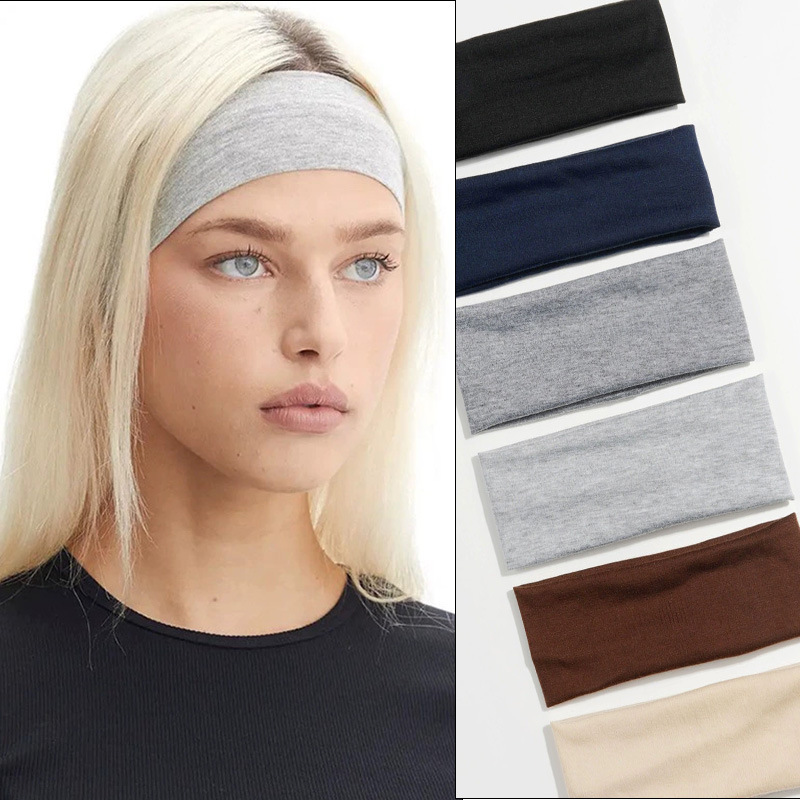Cross-Border Best-Selling 6cm Solid Color Yoga Sports Fitness Headband with Wide Edge, Basic Simple Elastic Non-Slip