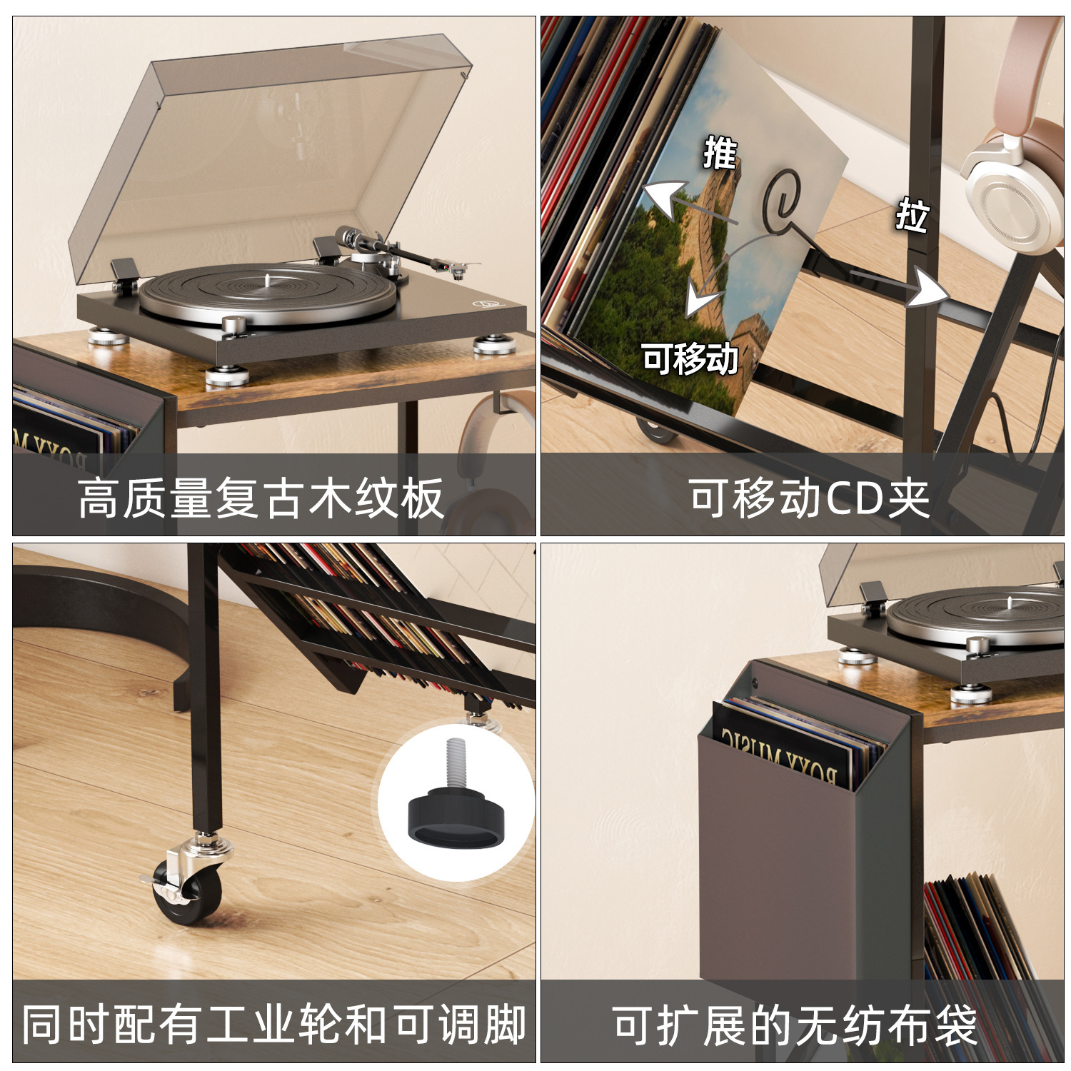 Home Retro Style Cd Storage Rack Carbon Steel Creative Living Room Small Side Table Vinyl Record Storage Rack Simple Bookshelf