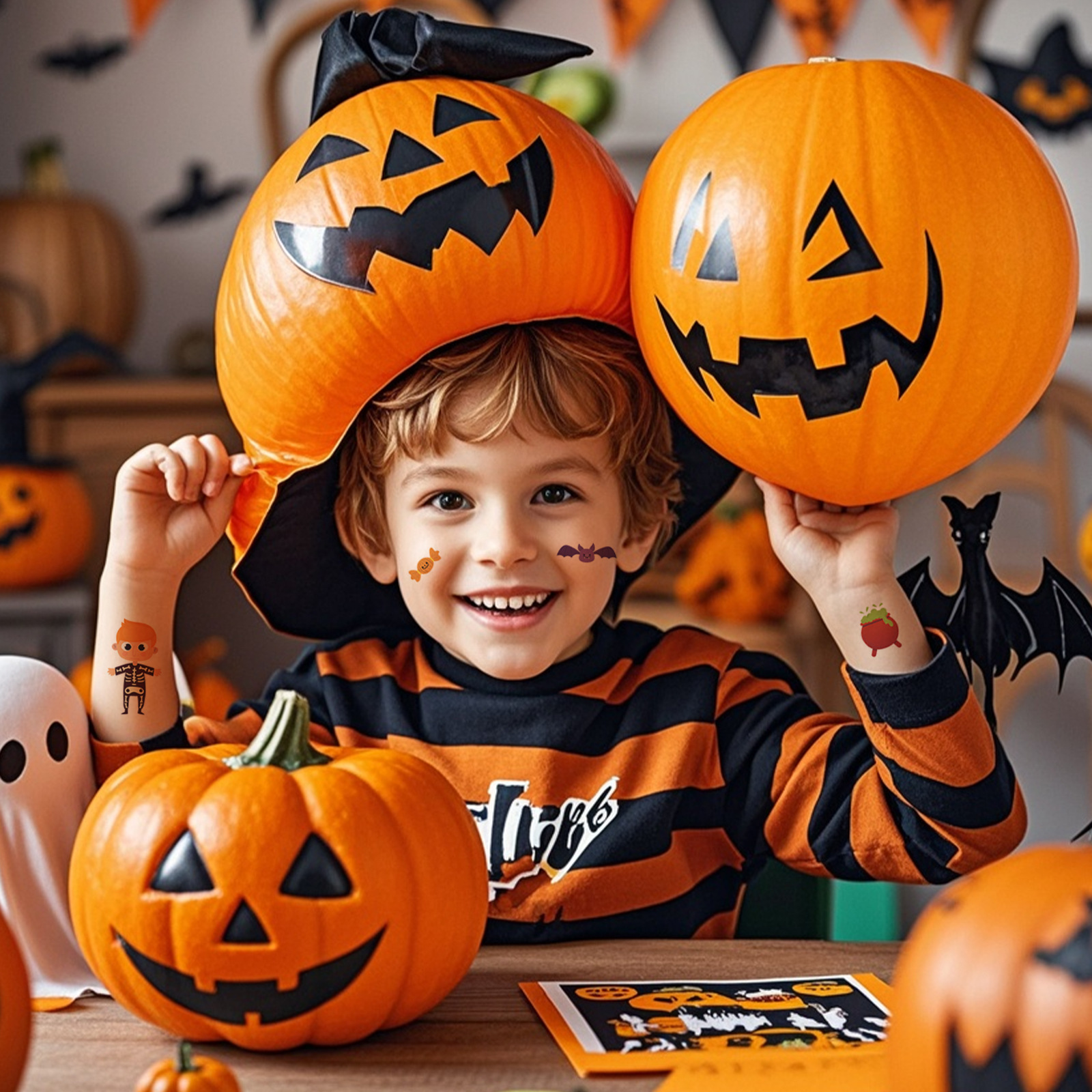 in stock Children's Cartoon Halloween Tattoo Sticker Waterproof Sweatproof Party Party Gift Funny Fun Temporary Sticker
